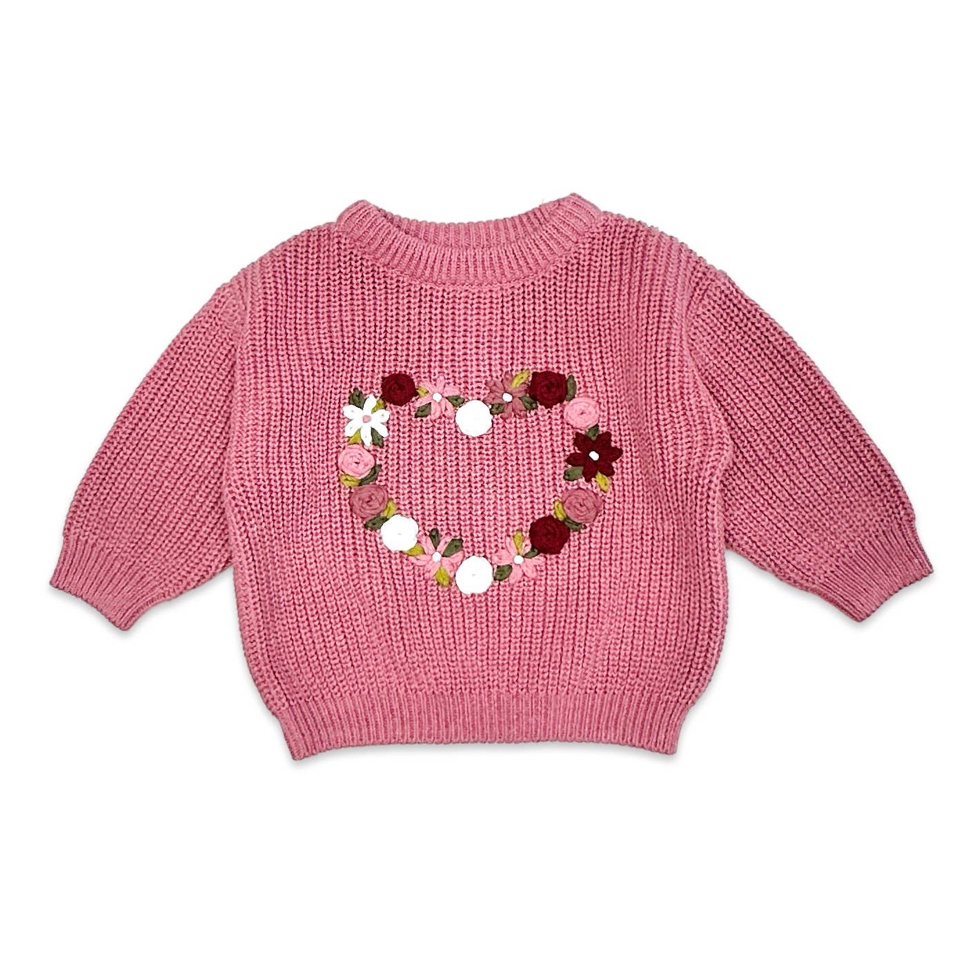 French Rose Heart Embroidered Slouchy Baby Sweater Cardigan - Image 2