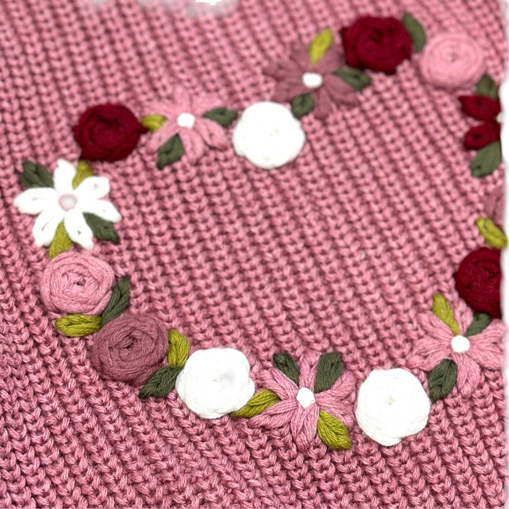 French Rose Heart Embroidered Slouchy Baby Sweater Cardigan - Image 3