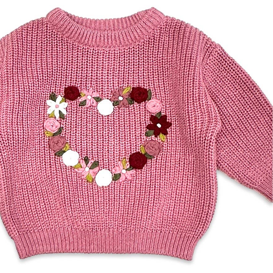 French Rose Heart Embroidered Slouchy Baby Sweater Cardigan - Image 4