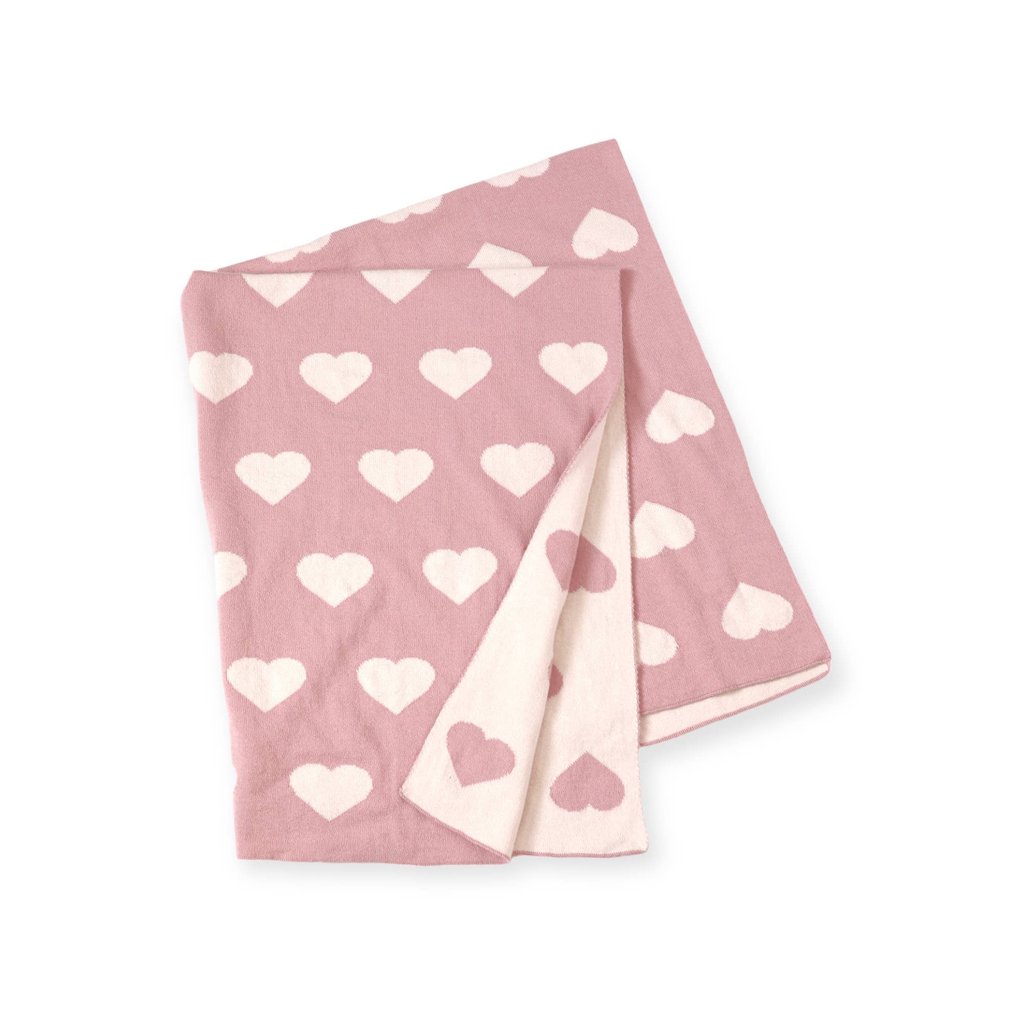Hearts Reversible Jacquard Knit Baby Blanket (Organic Cotton - Image 2