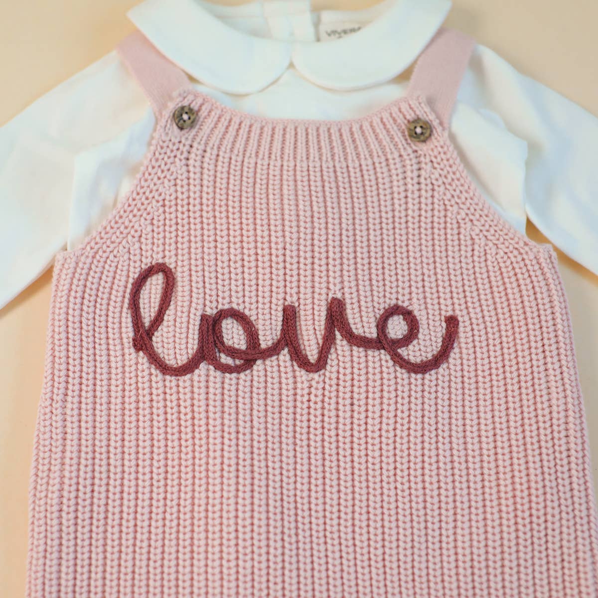 LOVE Embroidered Chunky Sweater Knit Baby Overall & Bodysuit - Image 4