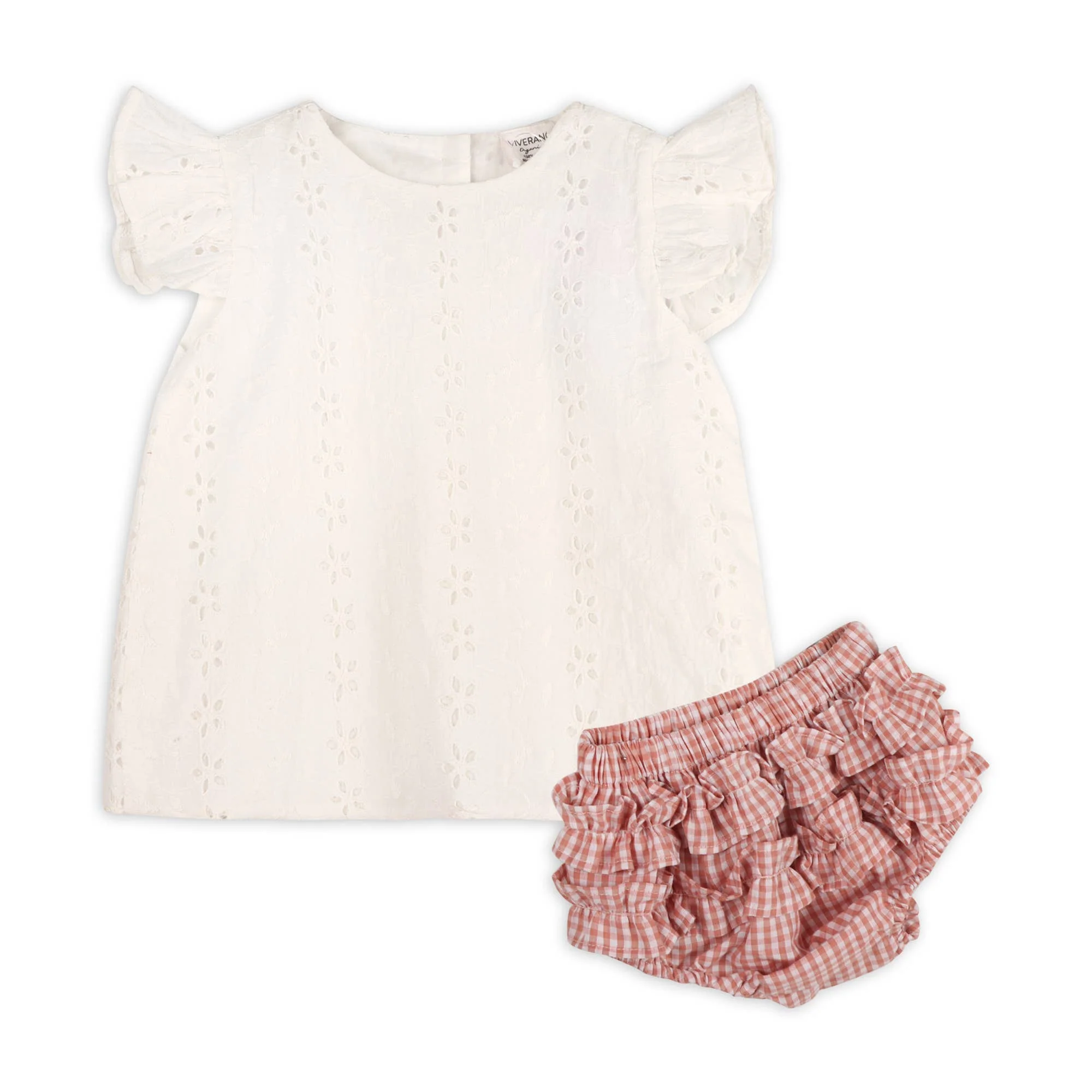 Milly Eyelet & Bow Baby Top + Ruffled Bloomer -Organic - Image 3