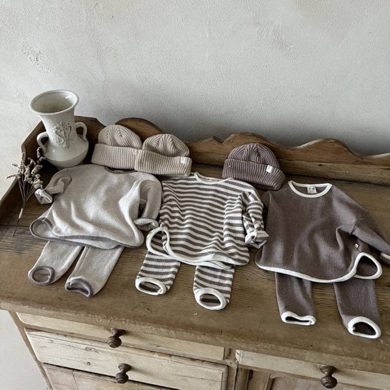 Waffle Knitted Fabric Loose Comfy Set: Brown (6-9M) - Image 3