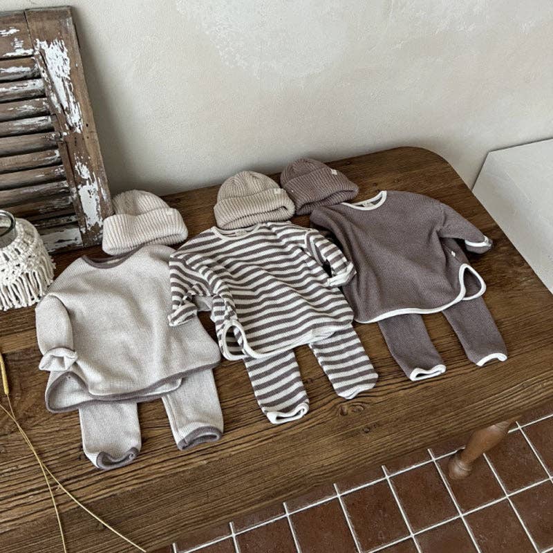 Waffle Knitted Fabric Loose Comfy Set: Brown (12-24M) - Image 2