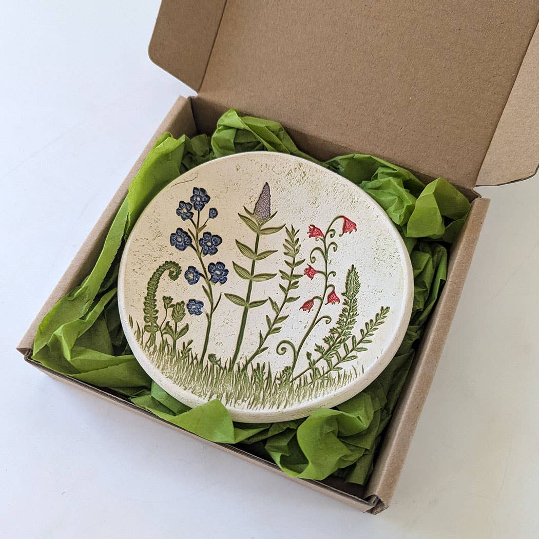 Pottery Dish Bowl - Lg Wildflower Scene - Image 4