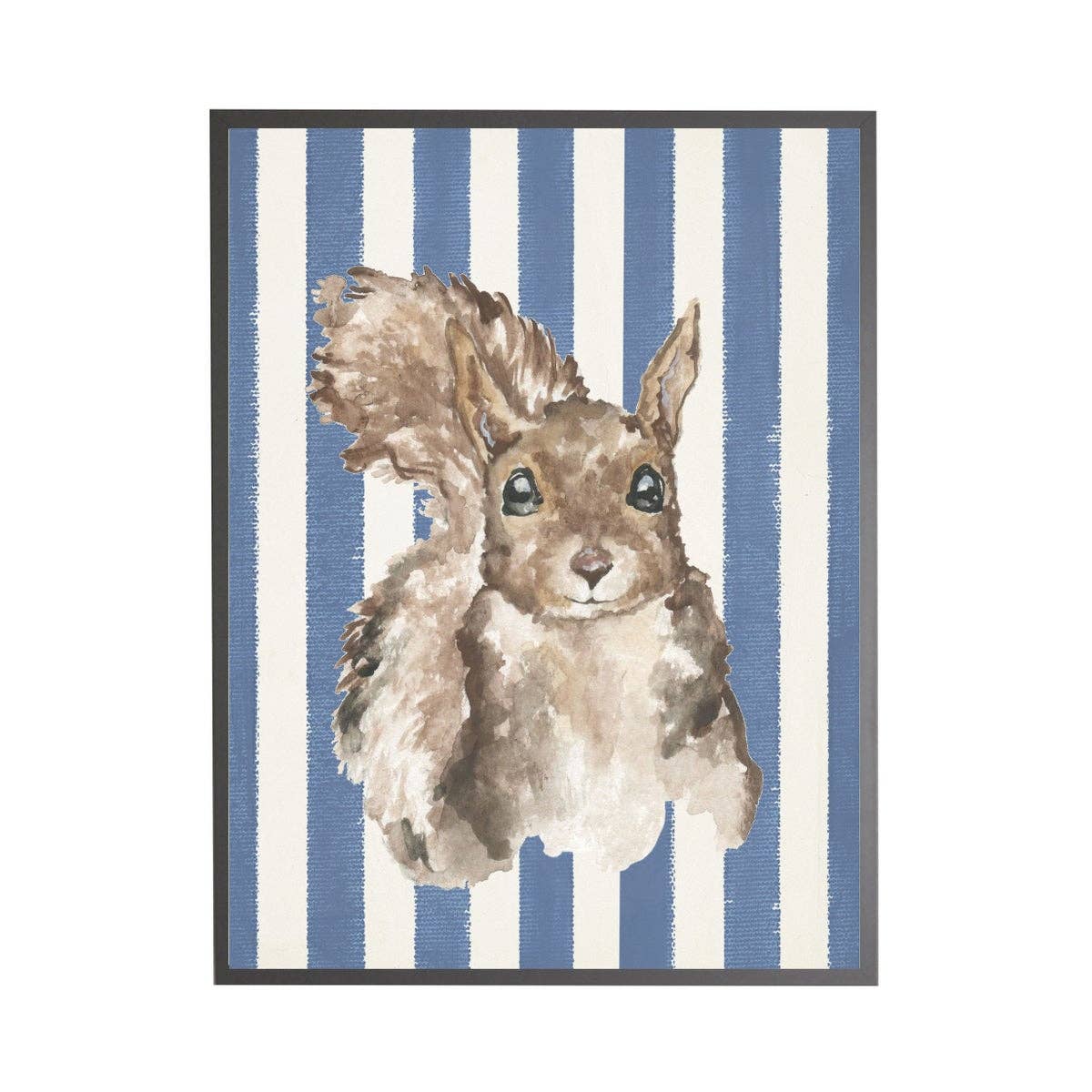 Watercolor Baby Squirrel On Navy Stripes - Image 2
