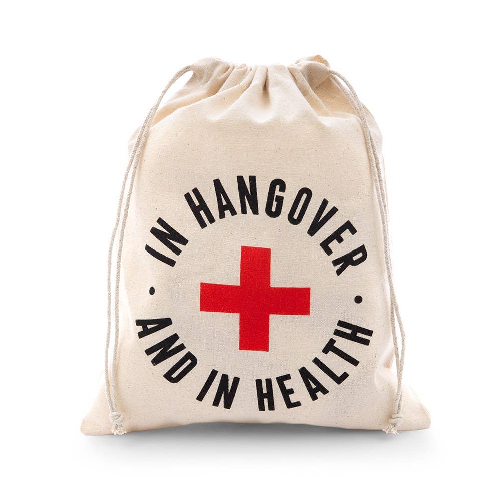 Hangover and In Health White Cotton Drawstring Gift Bag