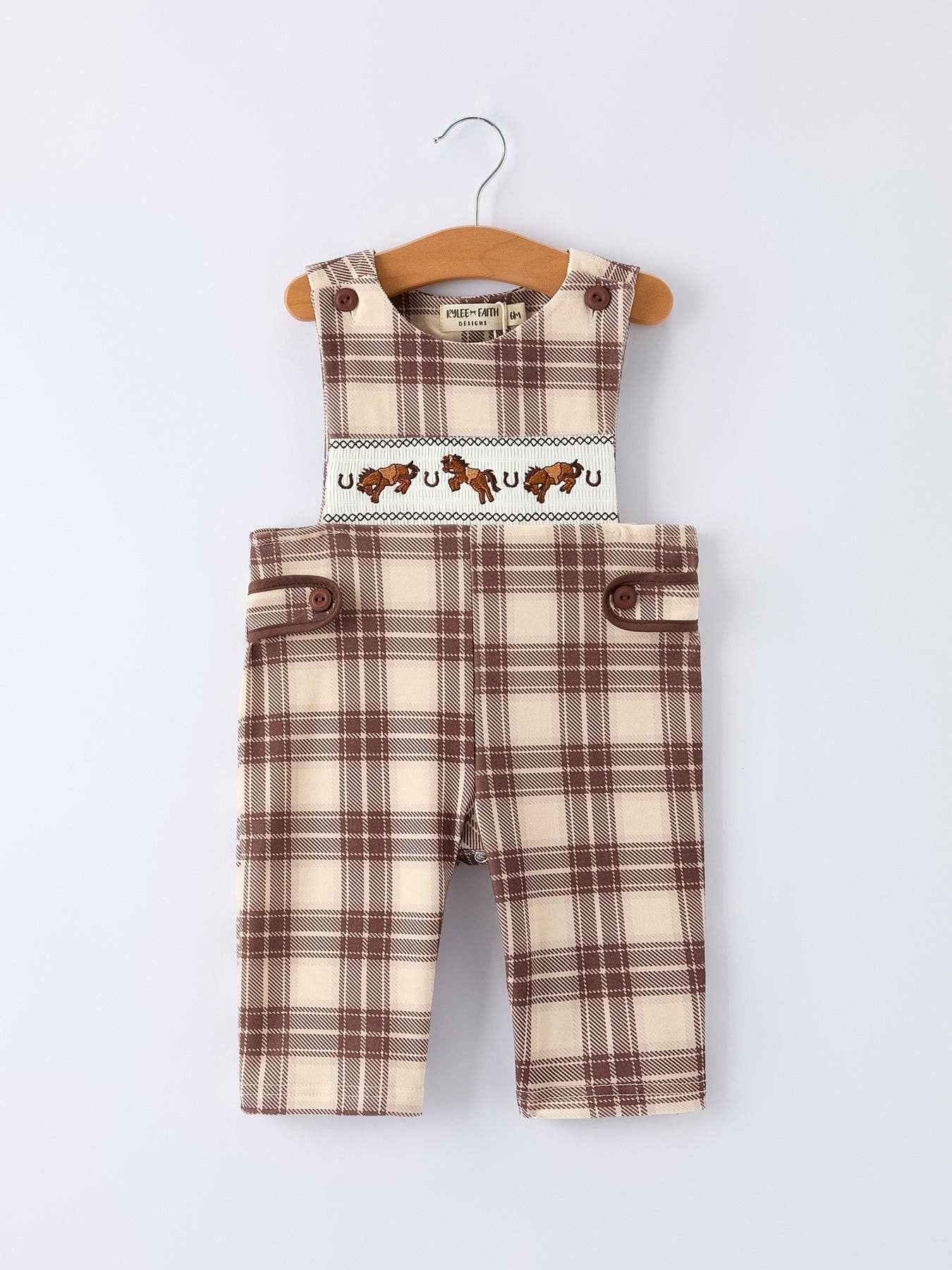 Western Horse Smocked Plaid Baby Boy Romper