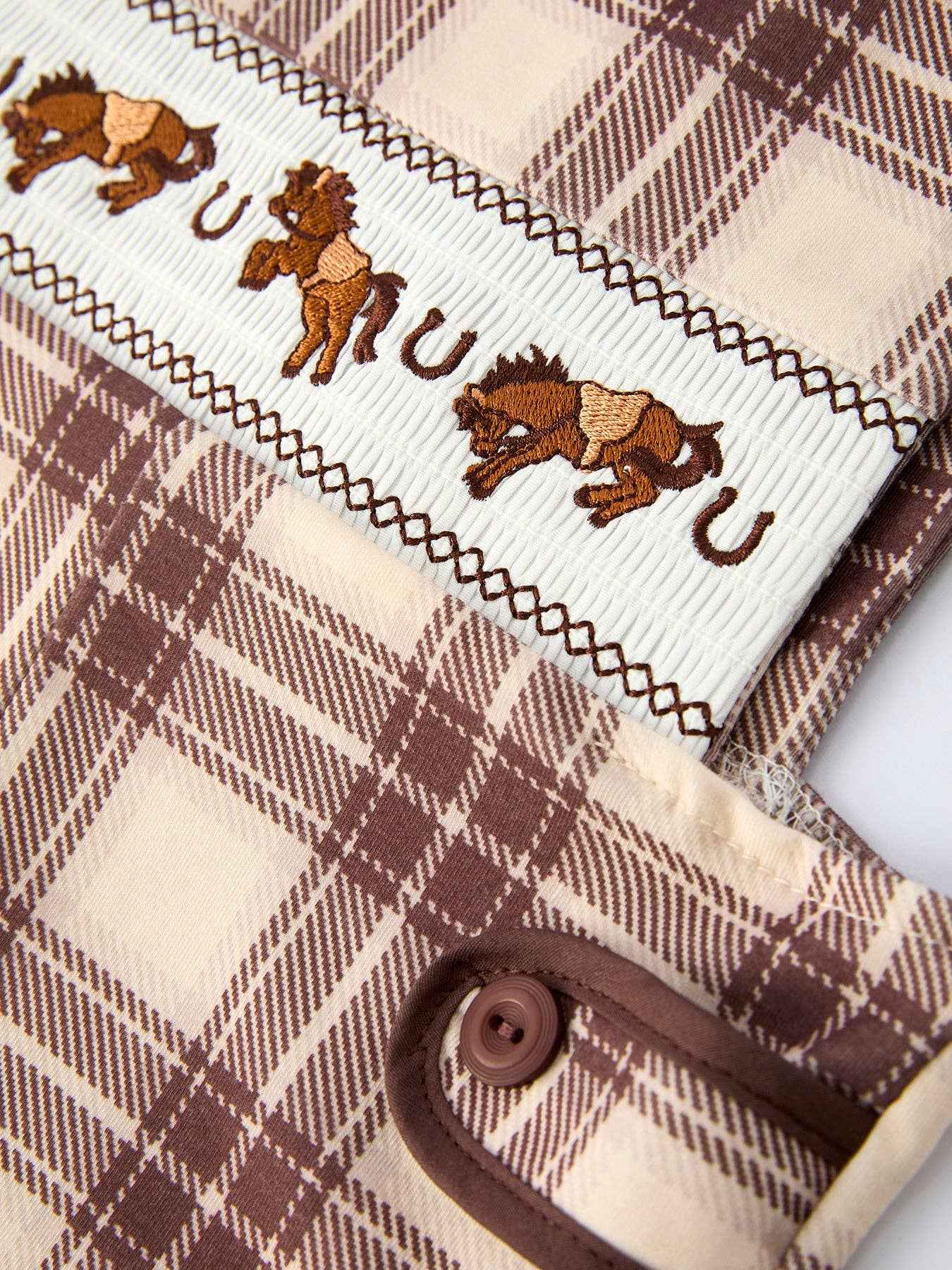 Western Horse Smocked Plaid Baby Boy Romper - Image 4
