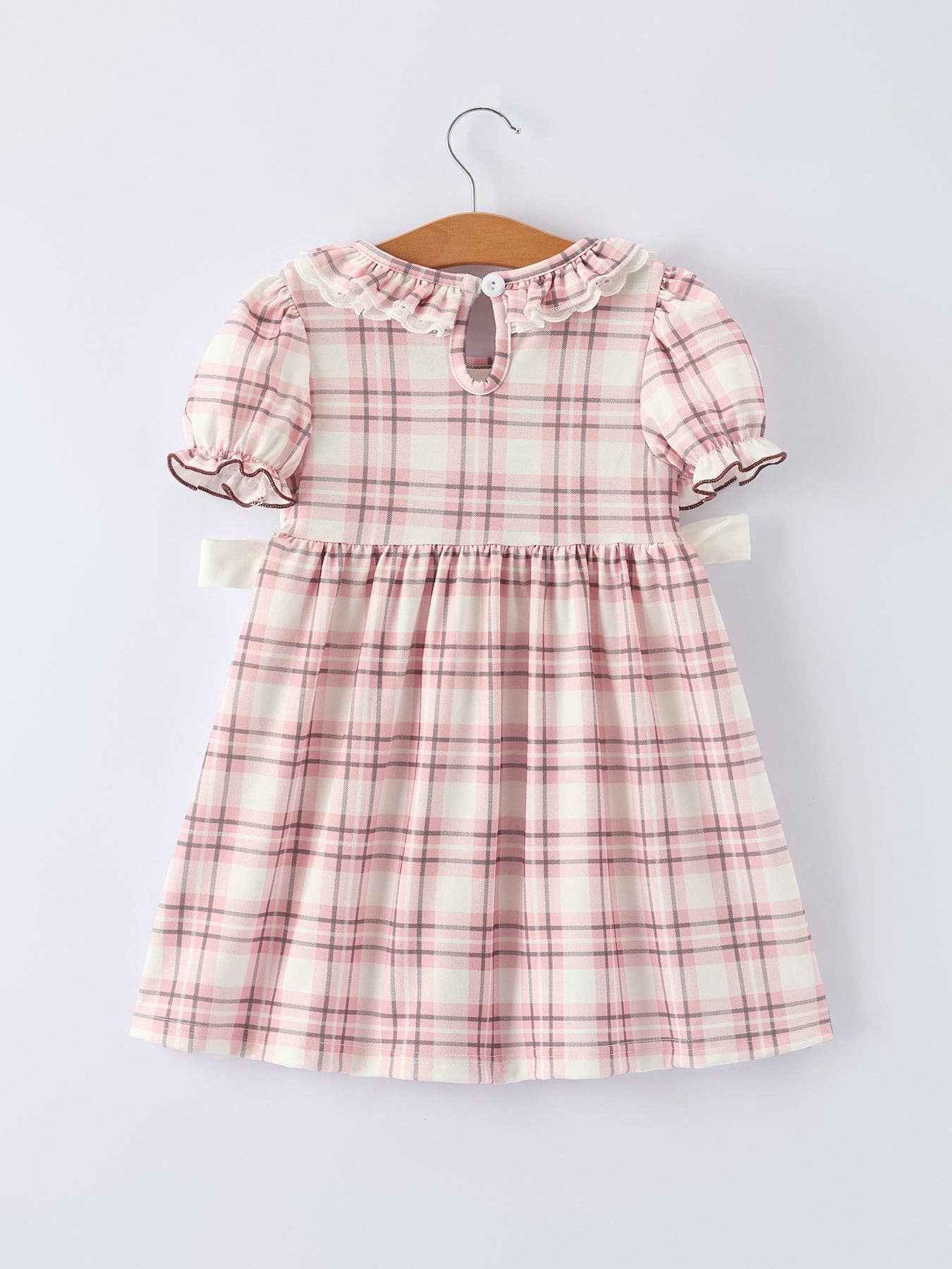 Western Horse Smocked Plaid Girls Dress: 3 - Image 2