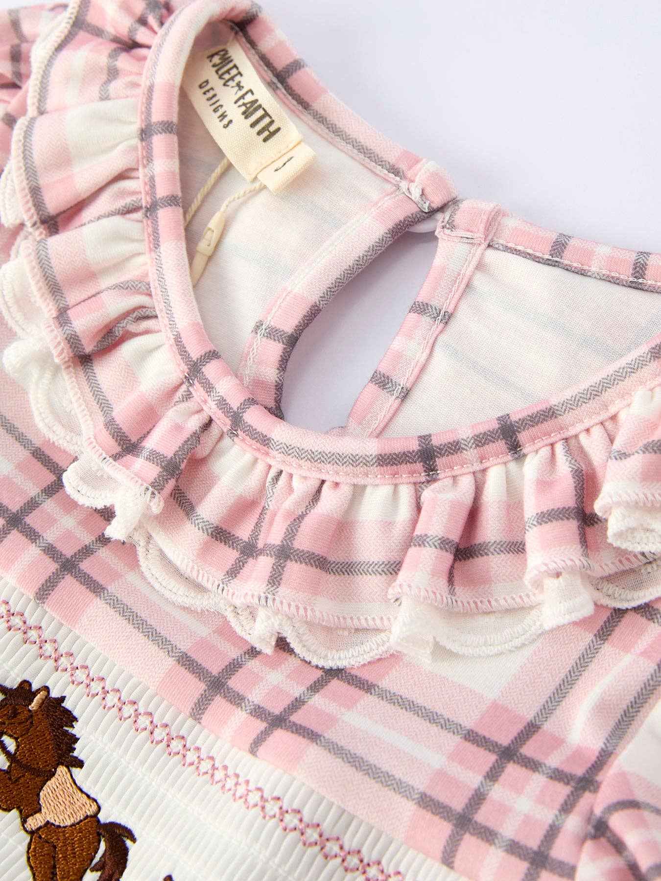 Western Horse Smocked Plaid Girls Dress: 4 - Image 3