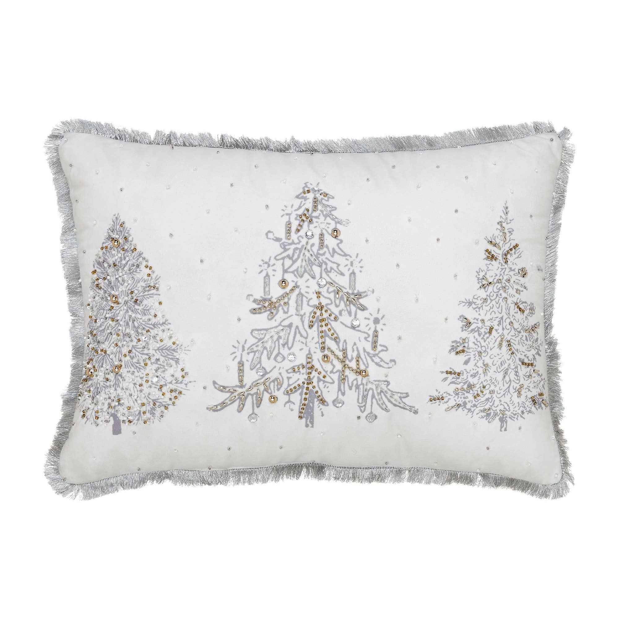 White Christmas Silver and Gold Embroidered Pillow with Beads 14x20 - Image 3