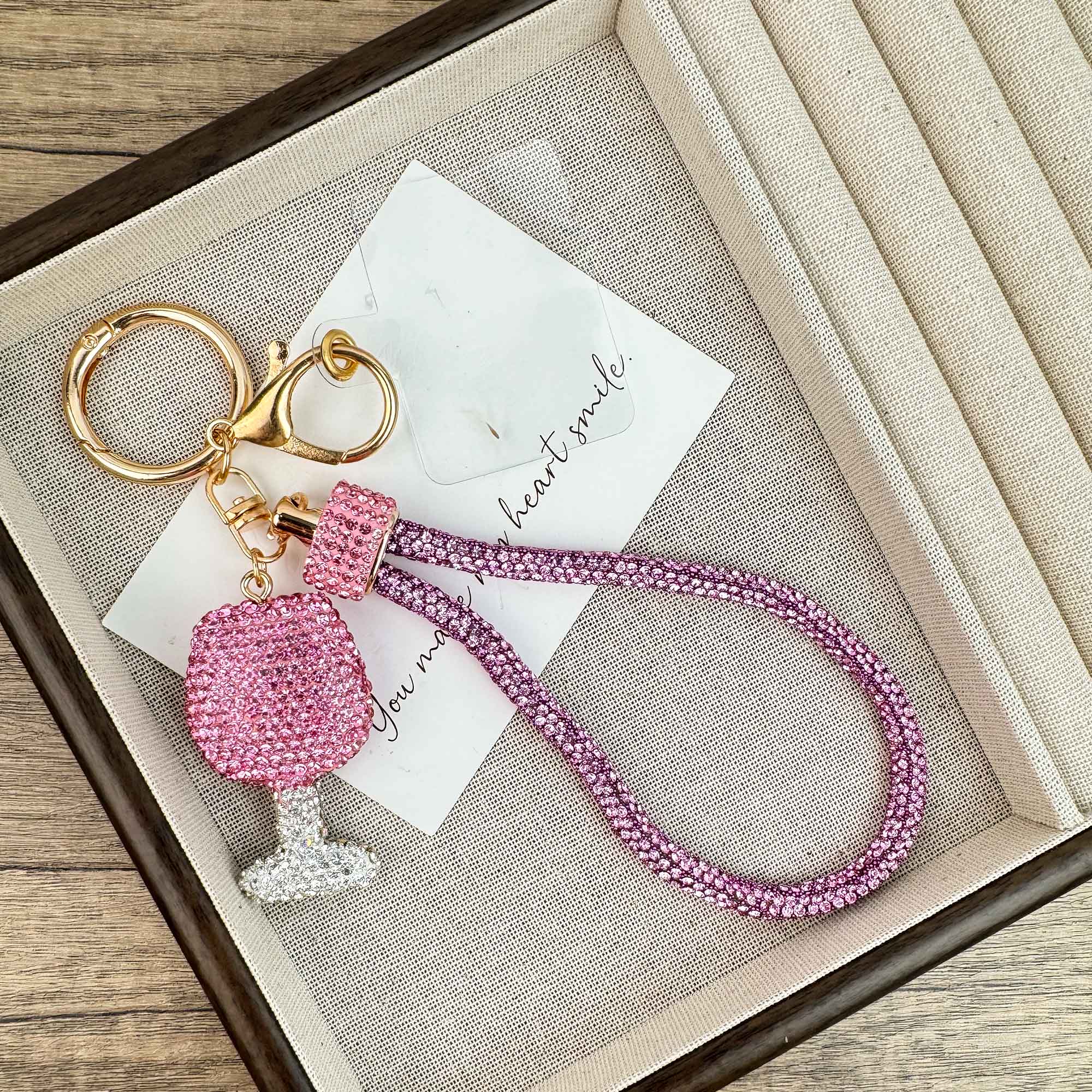 Wine Glass Rhinestone Alloy Keychain Wristlet : Pink