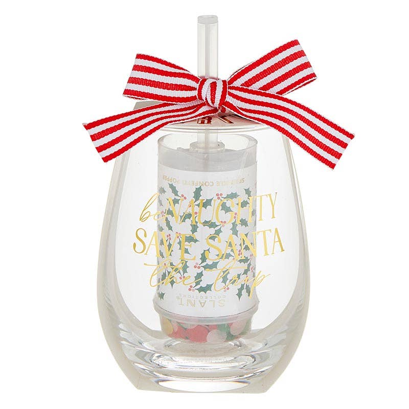 Wineglass & Pop Gift Set Be Naughty Save Santa - Image 2