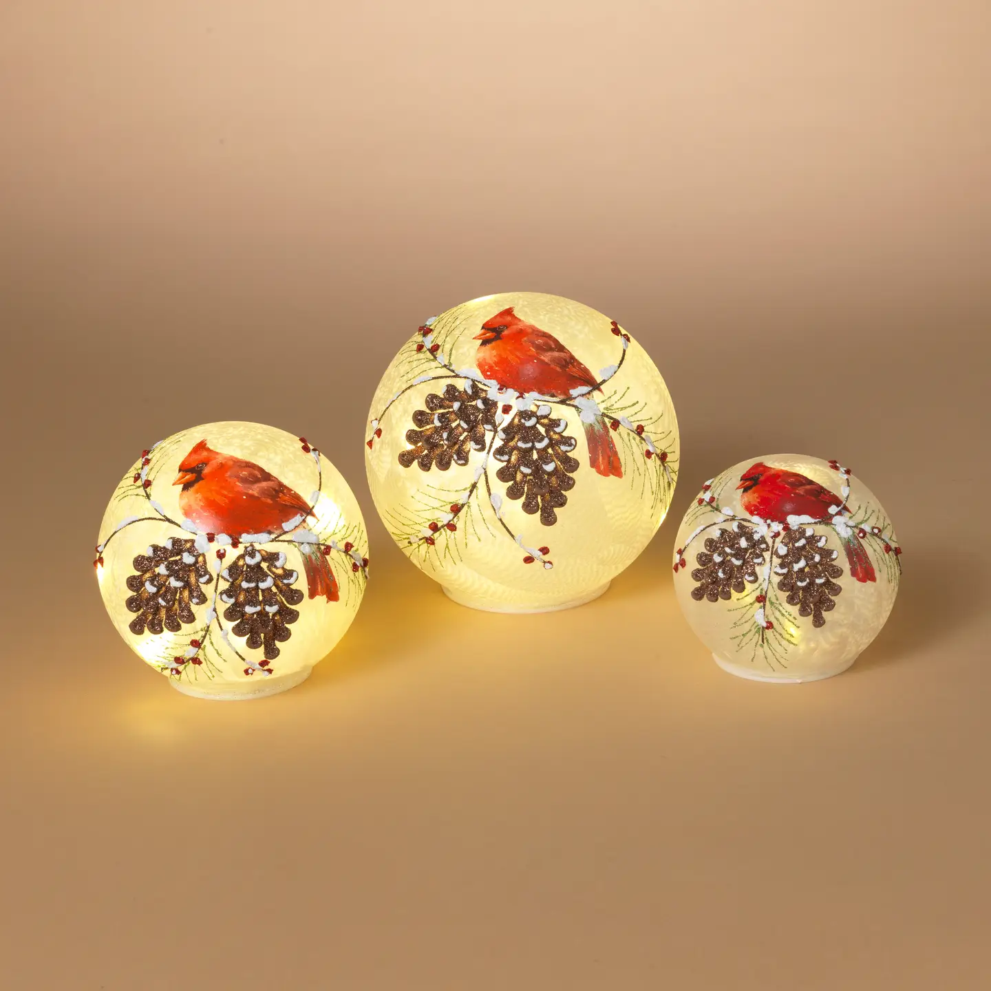 Lighted Holiday Glass Cardinal Design Spheres