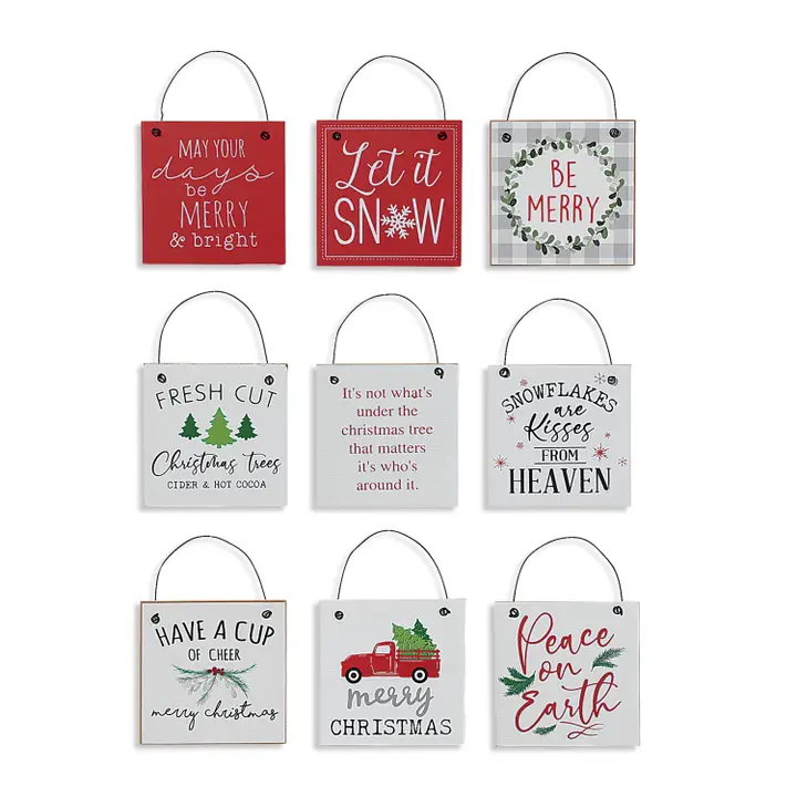 Wood Holiday Sign Ornament-Asst Styles